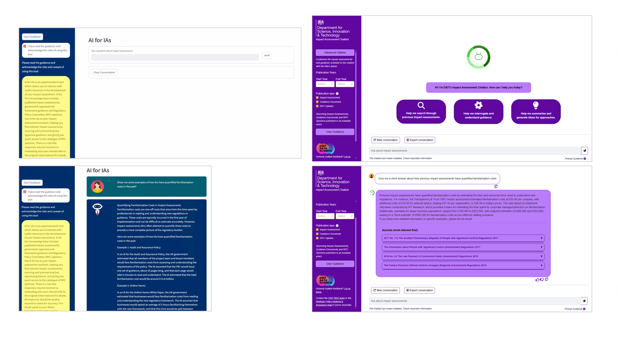 Chatbot UI screenshots, before and after.
